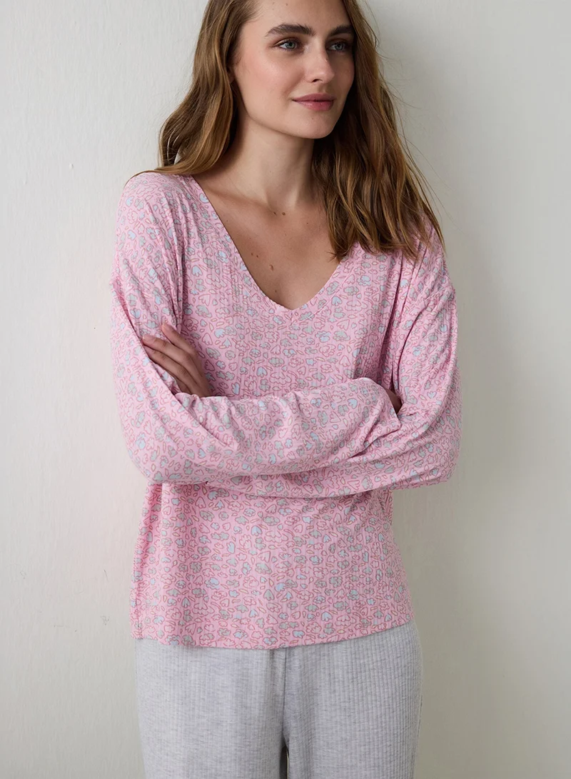 Penti Not Today Floral V-Neck Short Sleeve Pajama Top